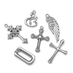 Vintage silver stainless steel swan and gothic cross charms set for jewelry making