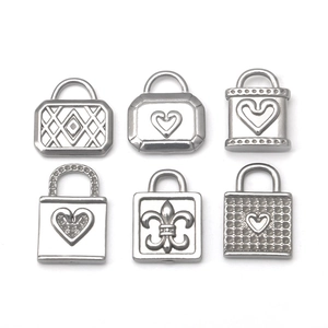 Vintage Stainless Steel Heart Lock Pendants DIY Jewelry Making Accessories Heart Fleur-de-lis Pattern Metal Charms 6 Styles