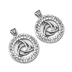 Pendentif Viking vintage en acier inoxydable avec nœud celtique et runes sur disque rond