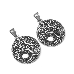 Colgantes Árbol de la vida sol y luna de acero inoxidable con acabado punk vintage