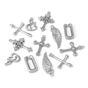 Stainless steel swan cross and wing pendant charms set in silver for DIY jewelry