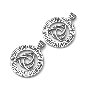 Pendentif Viking vintage en acier inoxydable avec nœud Triquetra et cercle de runes