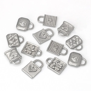 Set of 12 stainless steel heart and bag charms for DIY jewelry making in silver finish