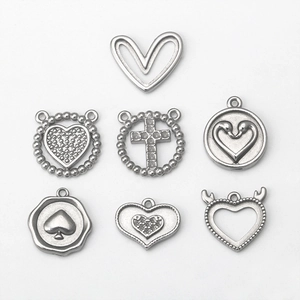 Stainless Steel Heart Cross Pendant Only Without Chain DIY Jewelry Making Rhinestone Spades Charms Handmade Metal Accessory