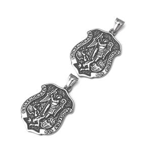 Saint Michael shield pendant necklace in vintage stainless steel with religious engraving