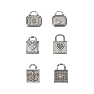 Set of 6 stainless steel heart and fleur-de-lis lock pendants for jewelry making