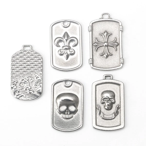 Stainless Steel Gothic Skull Cross Pendant Only Without Chain Embossed Sea Wave Fleur-De-Lis Biker Charm DIY Jewelry Material