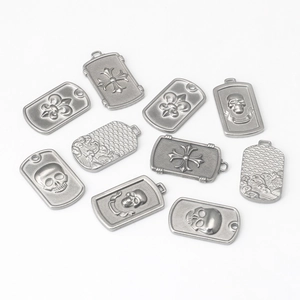 Gothic vintage stainless steel rectangle pendants set with skull and cross relief motifs