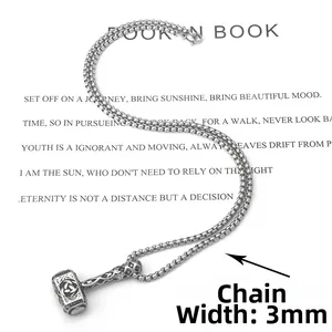 Detailed view of silver Thor's hammer pendant with 3mm chain width and Viking runes