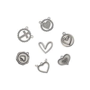 Set of minimalist stainless steel heart and cross pendants for DIY jewelry making
