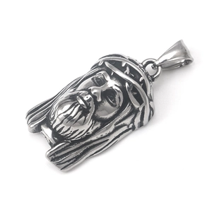Vintage stainless steel Jesus Christ head pendant necklace accessory with relief details