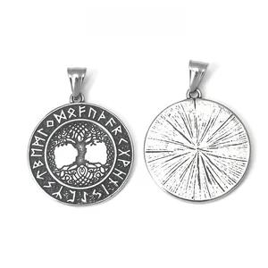 Detailed front and back view of vintage Viking Tree of Life stainless steel pendants