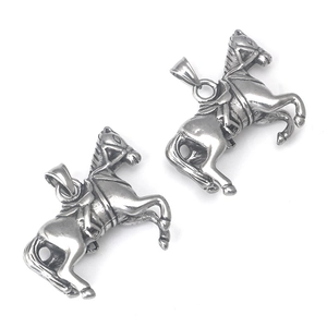 Vintage stainless steel jumping horse pendant in antique silver finish for men and women