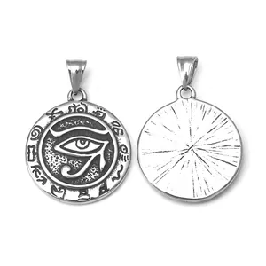 Vintage stainless steel Eye of Horus pendant necklace showing front and back detail