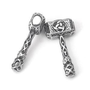 Vintage stainless steel Viking Mjölnir pendant with Odin horn and Celtic knot textures