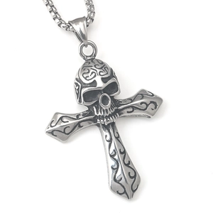 Collana con Ciondolo a Croce Teschio Gotico in Acciaio Inossidabile Gioielli Rock Hip Hop Punk Retro per Uomo Donna