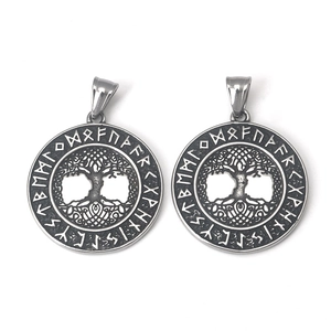 Viking Tree Of Life Pendant Necklace Stainless Steel Nordic Runes Amulet Retro Silver Tone Jewelry For Men Pagan Gift