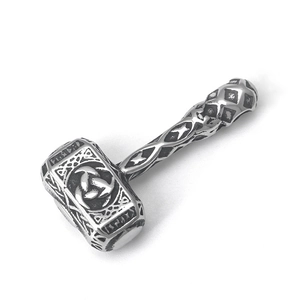 Vintage stainless steel Viking Thor's hammer Mjolnir pendant with Celtic knot engravings