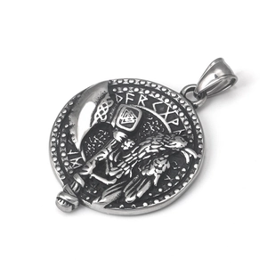 Colgante vintage de acero inoxidable con hacha vikinga y símbolos del martillo de Thor