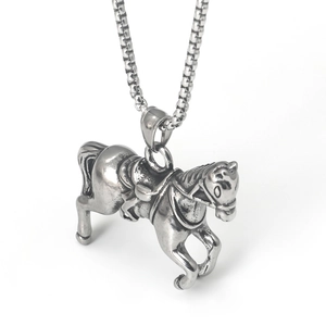 Vintage Stainless Steel Horse Pendant Necklace For Men Women Punk Hip Hop Zodiac Animal Jewelry Retro Silver Horse Necklace