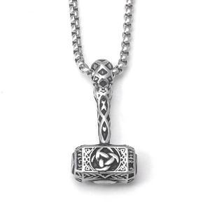 Vintage stainless steel Mjolnir pendant necklace with Norse mythology totems and ball chain