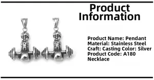 Macro shot of silver stainless steel dumbbell pendant with vintage textured finish