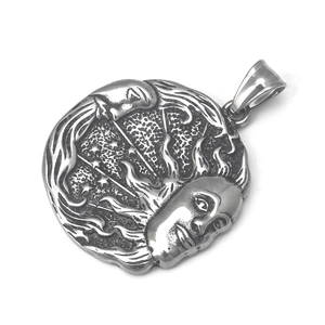 Collana con ciondolo sole e luna retrò in acciaio inossidabile con finitura argento
