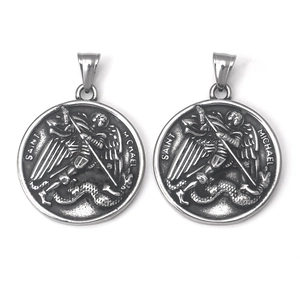 Saint Michael Archangel Dragon Slayer Pendant Necklace Stainless Steel Vintage Religious Medal Jewelry For Men Women