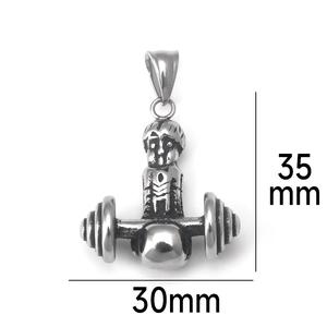 Macro view of stainless steel fitness pendant showing dimensions of 35mm height and 30mm width
