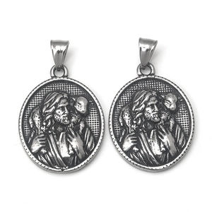 Collana con Pendente in Acciaio Inossidabile Vintage Buon Pastore Gesù Rilievo Per Uomo Donna Gioielli Religiosi Argento Antico