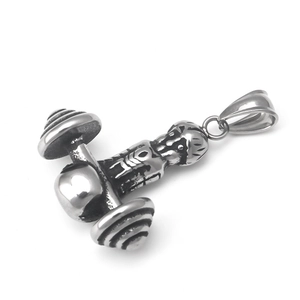 Vintage stainless steel bodybuilding pendant with dumbbell design and matte finish