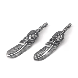 Vintage roestvrijstalen veer hanger in antiek zilver voor ketting accessoires