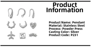 Detail of stainless steel airplane heart and star pendants for DIY jewelry with P231 specs