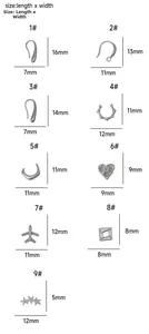 Size chart for stainless steel airplane heart and star pendants for DIY jewelry making