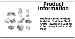 Detailed collection of silver stainless steel animal pendants including bat, bird and fox