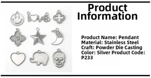 Detailed macro of stainless steel DIY charms including star, moon, and love shapes