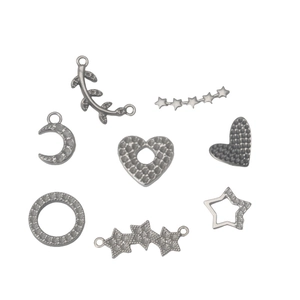 Set de 8 dijes de acero inoxidable plateado con estrella luna y corazón para joyería DIY