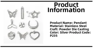 Détails des pendentifs en acier inoxydable en forme de papillon étoile et de coeur