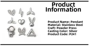 Pendentifs divers en acier inoxydable argenté incluant cœur et queue de poisson