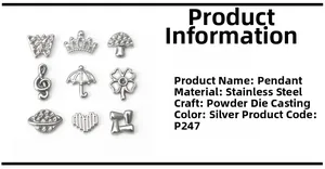 Macro shot of assorted silver stainless steel charms including clover and heart shapes