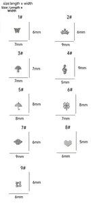 Size chart showing stainless steel charm dimensions for DIY jewelry making accessories