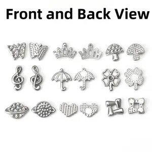 Assorted stainless steel charms featuring crown, music note, and clover for DIY jewelry