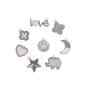 Silver stainless steel DIY pendants featuring stars moons and love charms for jewelry making