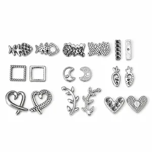 Selection of stainless steel moon and heart charms for DIY jewelry making with front back view