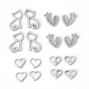Pendentifs en Acier Inoxydable Forme de Chat et Cœur Avec Strass pour Fabrication de Bijoux DIY Matériaux pour Boucles d'Oreilles Colliers Bracelets