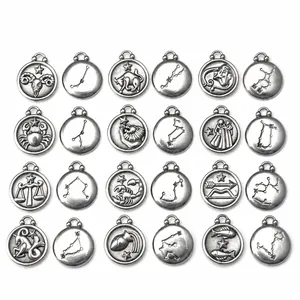 Detailed macro view of double-sided stainless steel zodiac charms for jewelry making