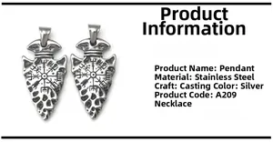 Macro shot of silver cast stainless steel Viking Vegvisir compass spearhead pendants