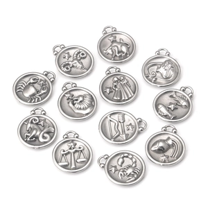 Set of 12 stainless steel zodiac sign pendants with embossed symbols for DIY jewelry