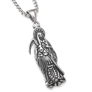 Roestvrijstalen Santa Muerte hanger, Magere Hein ketting met gedetailleerd reliëf