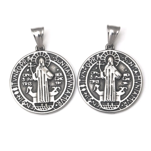 Collar de Colgante de Medalla de San Benito de Acero Inoxidable Vintage Joyería Religiosa Gótica de Protección Para Hombre Mujer